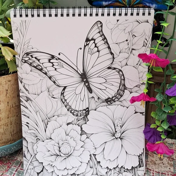 🆕DREAM BUTTERFLY in Flowers 🪻🦋🌺 Spiral Bound Coloring Book - Picture 8 of 12